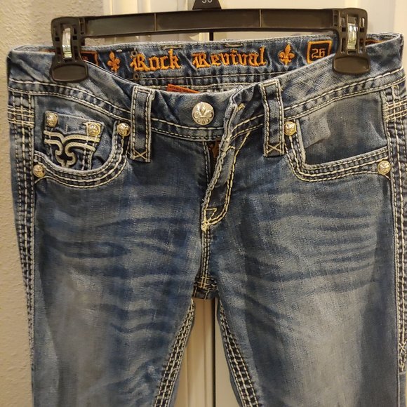 Rock Revival Mattie Low Rise Bootcut Blue Jeans size 26 - Picture 2 of 5